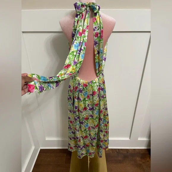 Les Reveries 100% Silk Rose Orchid Pleated Bow Maxi Dress Size 8 - Picture 6 of 13